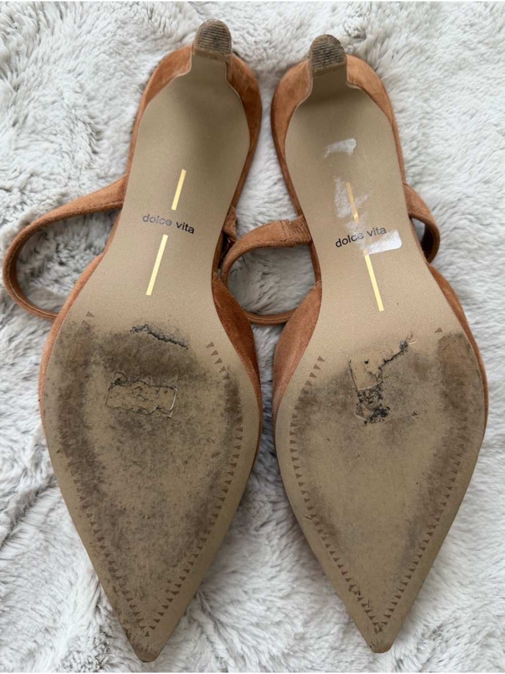 Dolce Vita Cognac Suede Pointed-Toe Heeled Mules with Strap - Picture 4 of 8